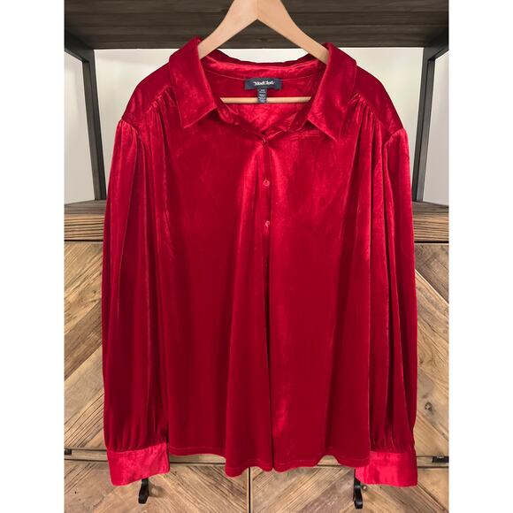 Modcloth Be Buzzworthy Red Velvet Holiday Shirt Sz 4X - Picture 1 of 7